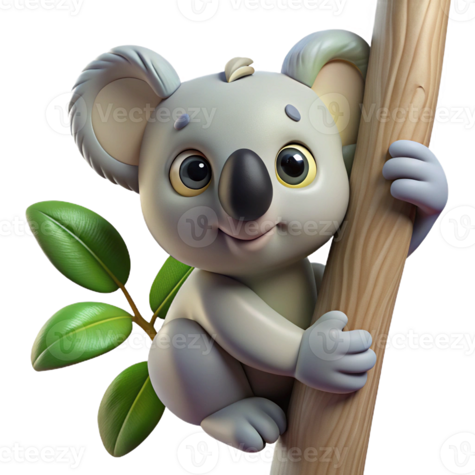 serene classic A cute koala clinging to a eucalyptus tree, soft fur, natural lighting, photorealistic style 4K png