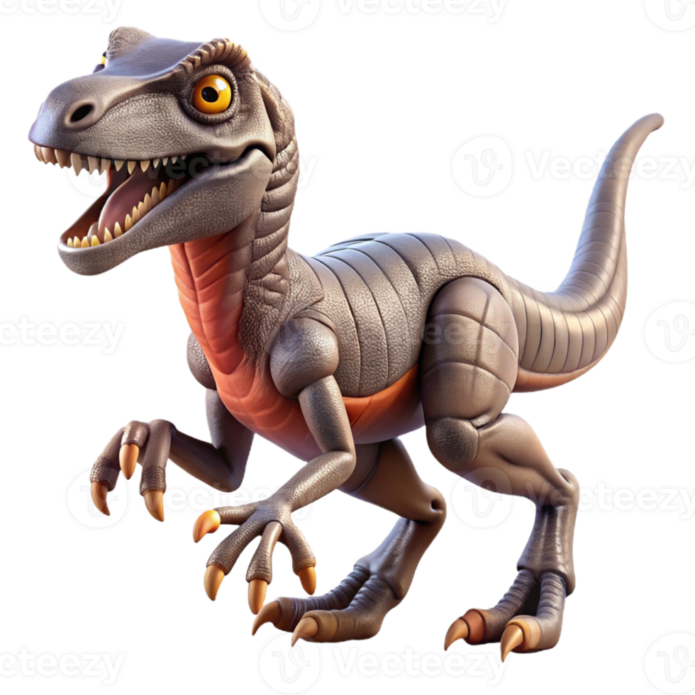 stunning contemporary A fierce velociraptor hunting in a prehistoric jungle, dynamic pose, dramatic lighting, hyperrealistic style 4K png