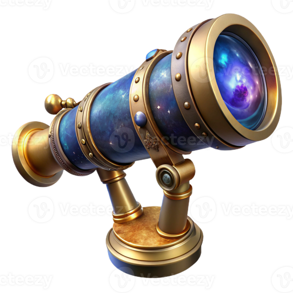vibrant traditional A steampunk telescope pointed towards a nebula, intricate details, cosmic lighting professional png