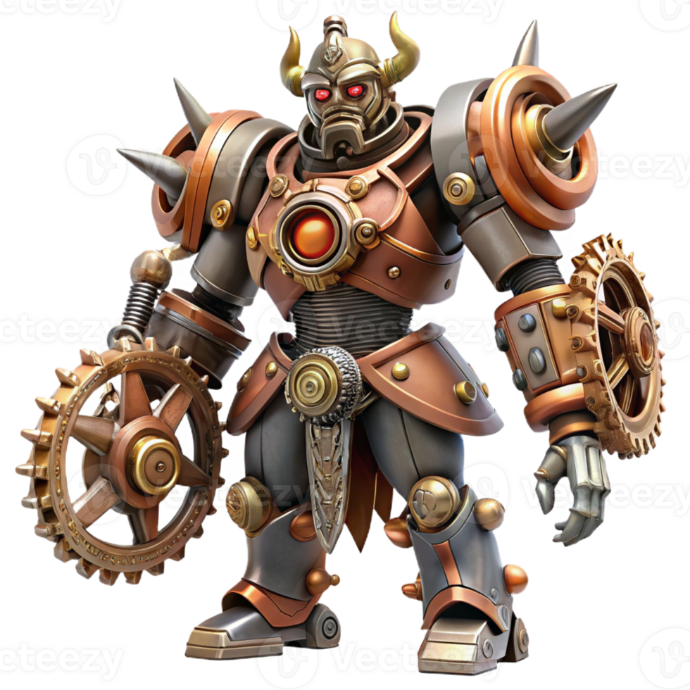 wonderful abstract A steampunk mecha with intricate gears and weapons, dramatic posing, anime style exclusive png