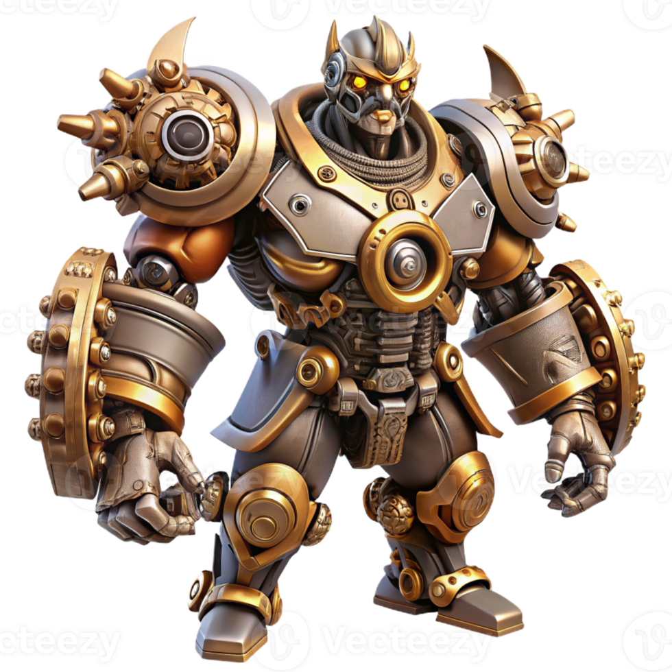 stunning artistic A steampunk mecha with intricate gears and weapons, dramatic posing, anime style premium png