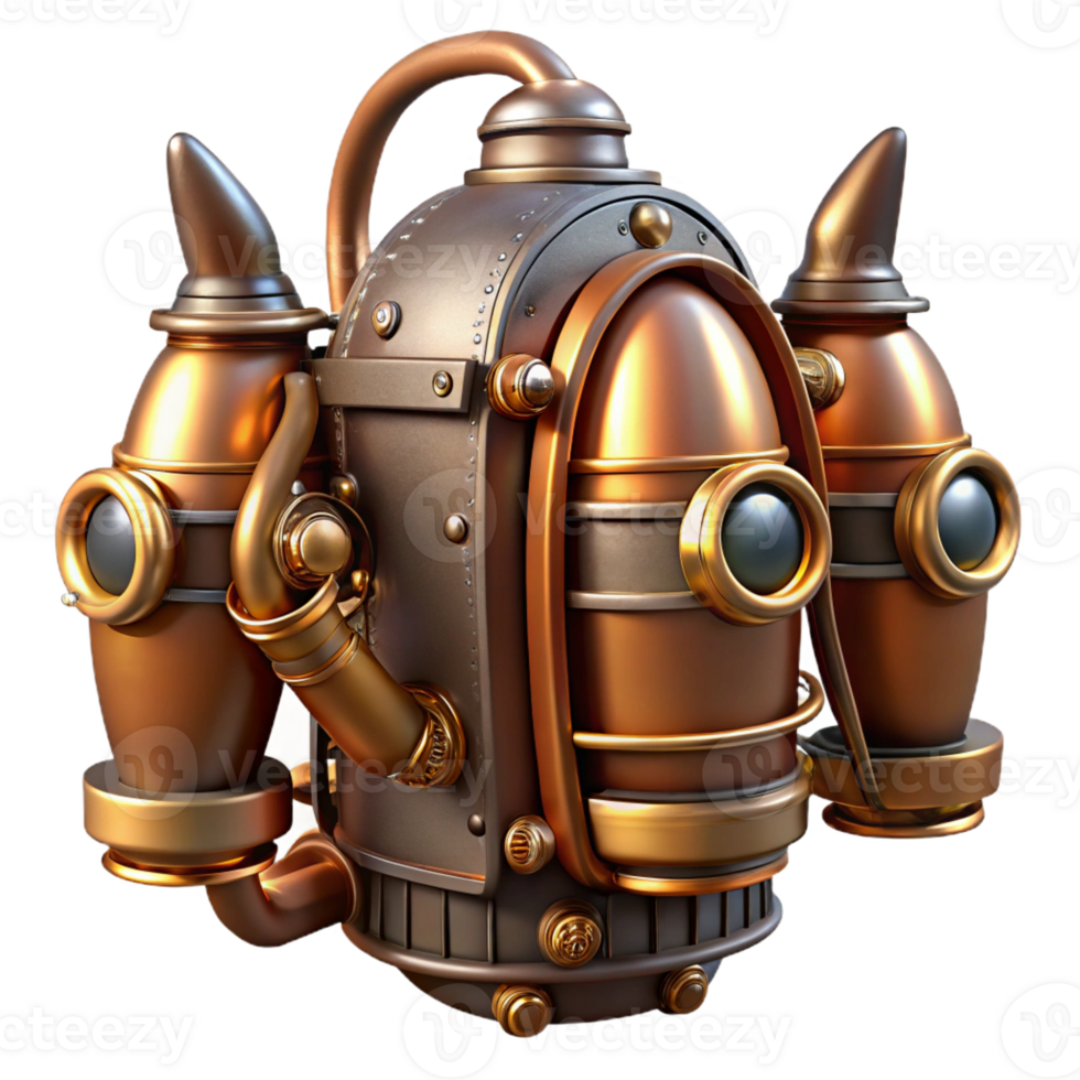 stunning traditional A steampunk jetpack with intricate copper and brass details, dramatic lighting, retrofuturistic style premium png
