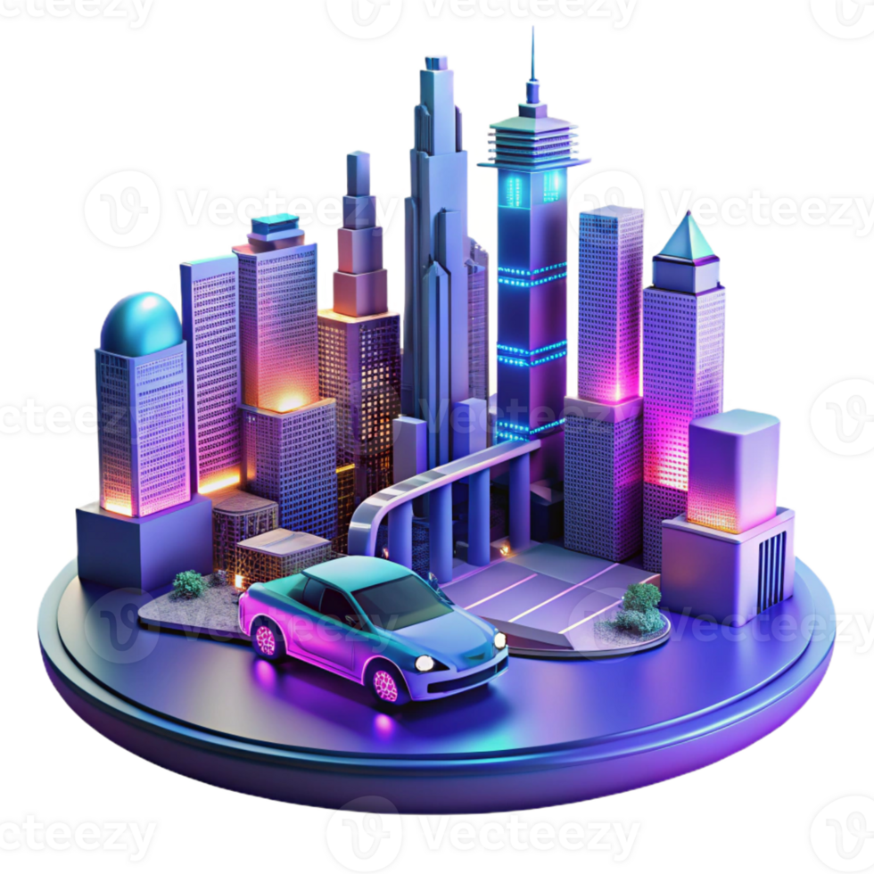 dramatic abstract A futuristic city skyline at night, with flying cars and holographic advertisements, vibrant neon colors, cyberpunk style detailed png