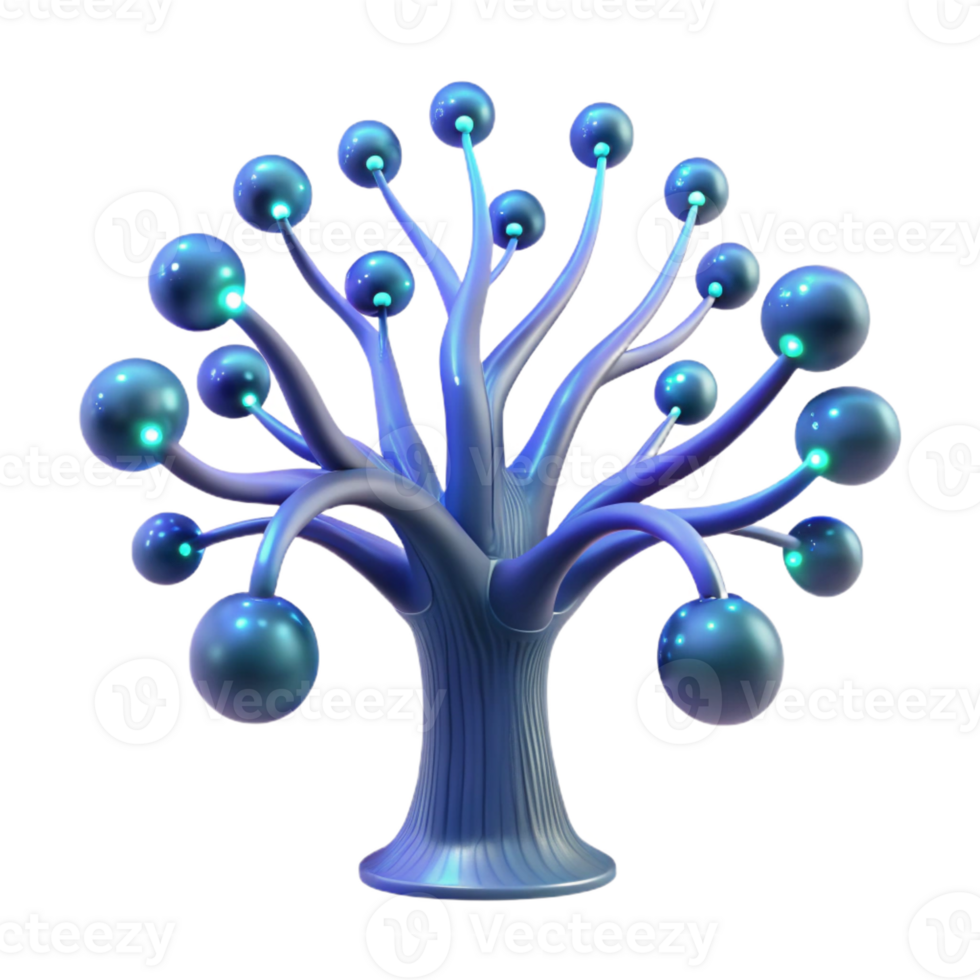 extraordinary vintage A bioluminescent tree with data streams flowing through its branches, dark and mysterious lighting, fantasy style original png