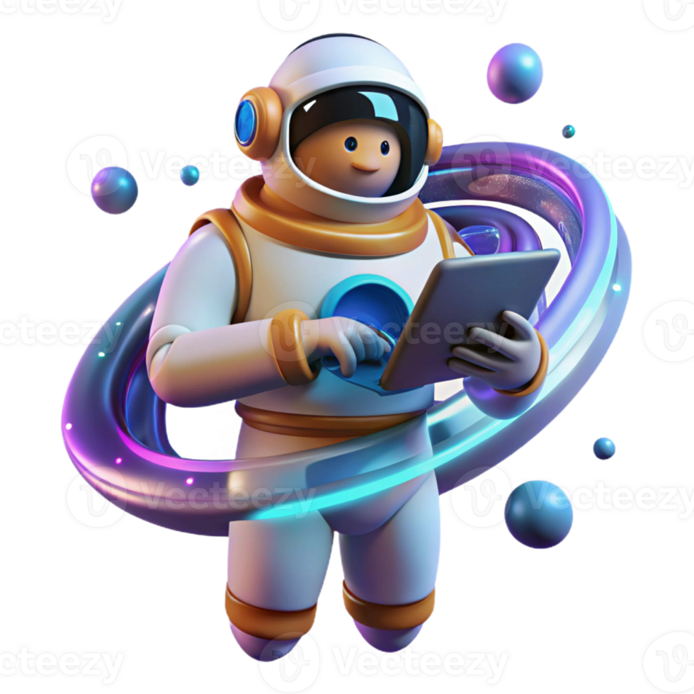 stunning creative A lone astronaut holding a glowing tablet, surrounded by a swirling vortex of data, cosmic horror style exclusive png