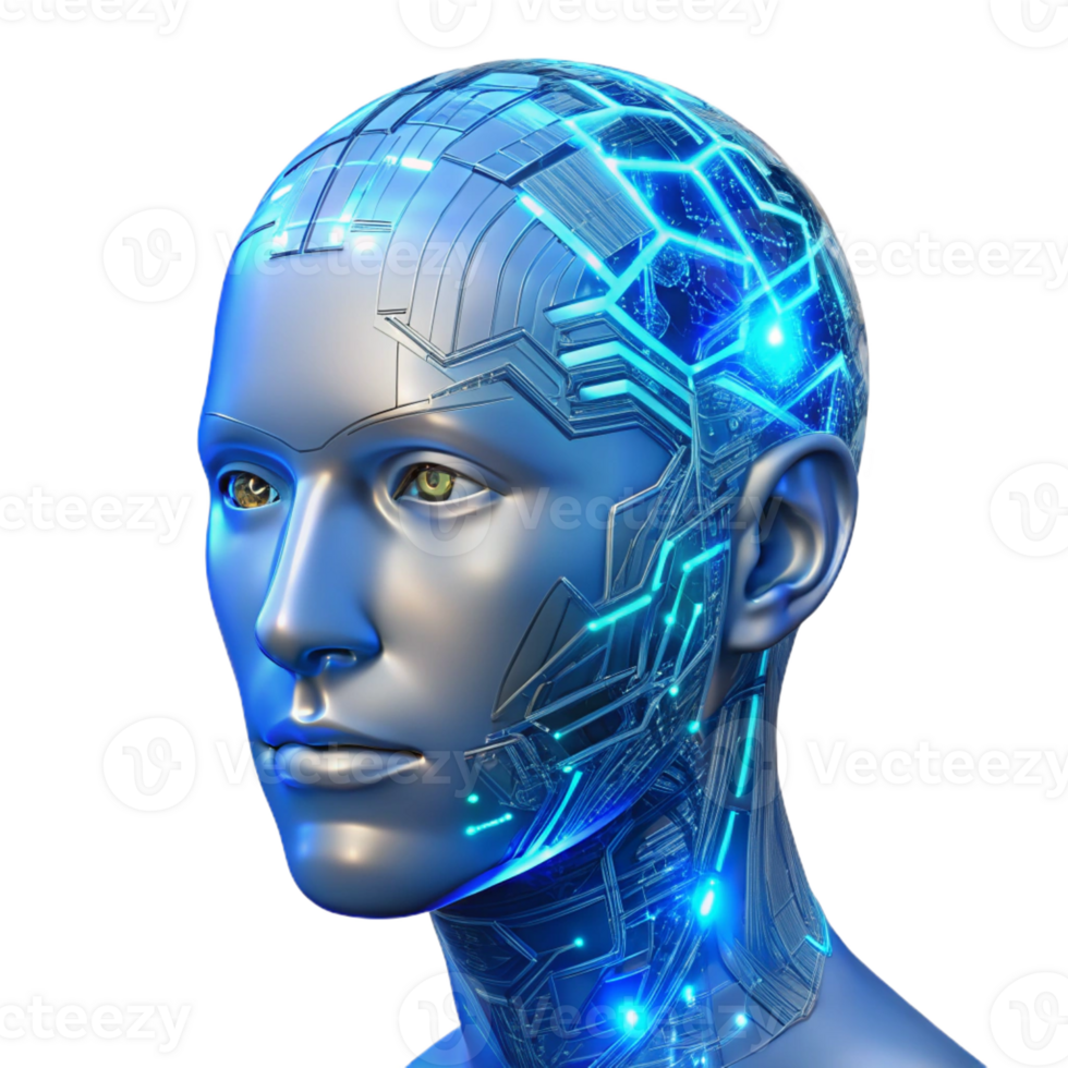 magnificent traditional A transparent human head filled with intricate circuitry, soft blue light, cyberpunk style professional png