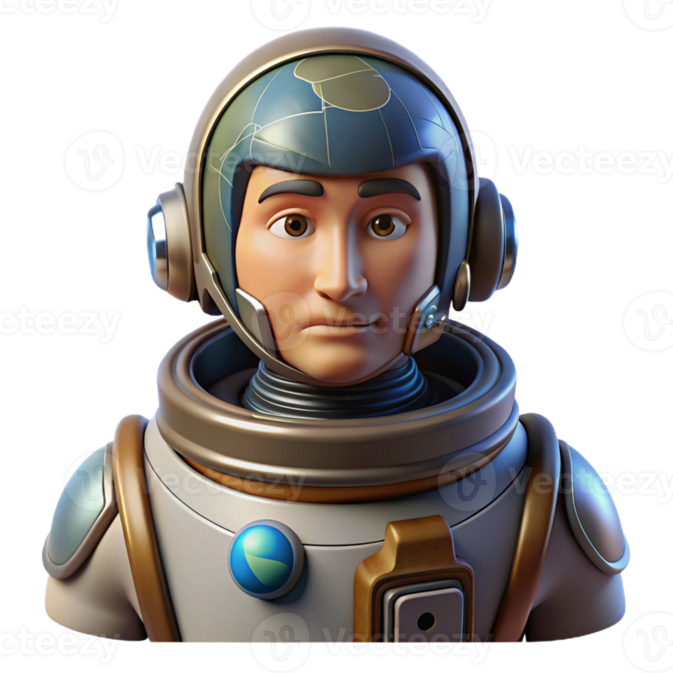 dramatic modern Portrait of a stoic astronaut with a reflective helmet, a worn spacesuit, and a contemplative gaze, lit by the distant Earth high quality png