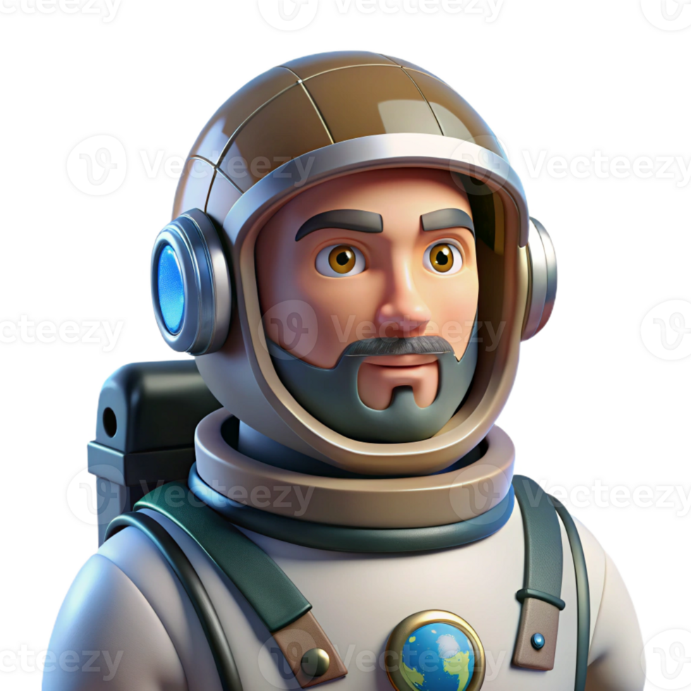 wonderful creative Portrait of a stoic astronaut with a reflective helmet, a worn spacesuit, and a contemplative gaze, lit by the distant Earth detailed png