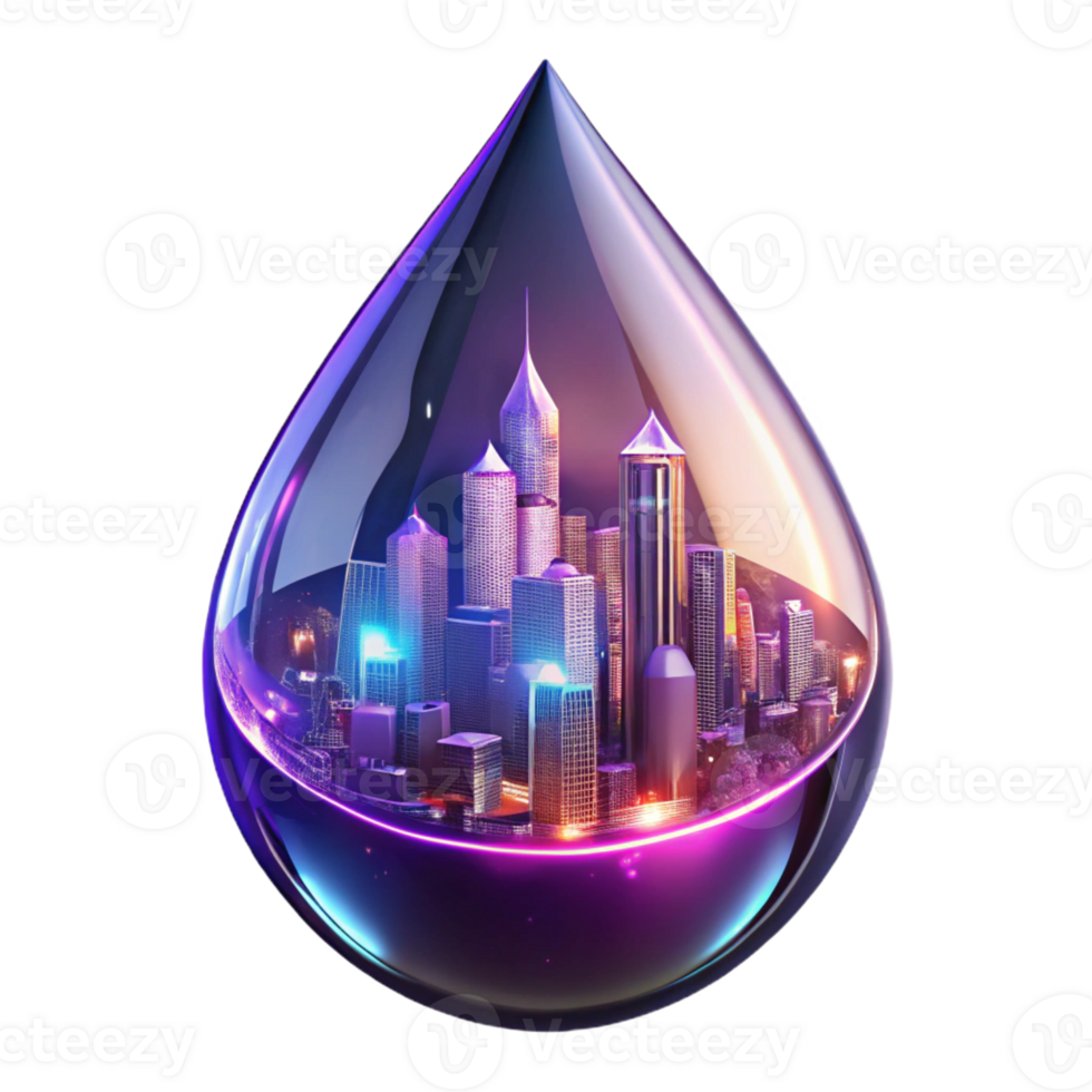 extraordinary rustic A futuristic cityscape reflected in a raindrop on a window, neon lights and blurred reflections, cyberpunk style genuine png