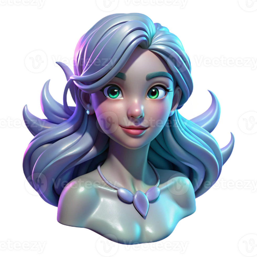 dramatic artistic Portrait of an ethereal mermaid with iridescent scales, flowing hair, and a curious expression, lit by underwater bioluminescence exclusive png