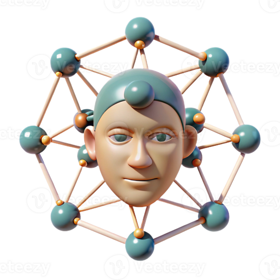 impressive artistic A network of interconnected nodes forming a human face, pulsating with data streams, abstract art style premium png