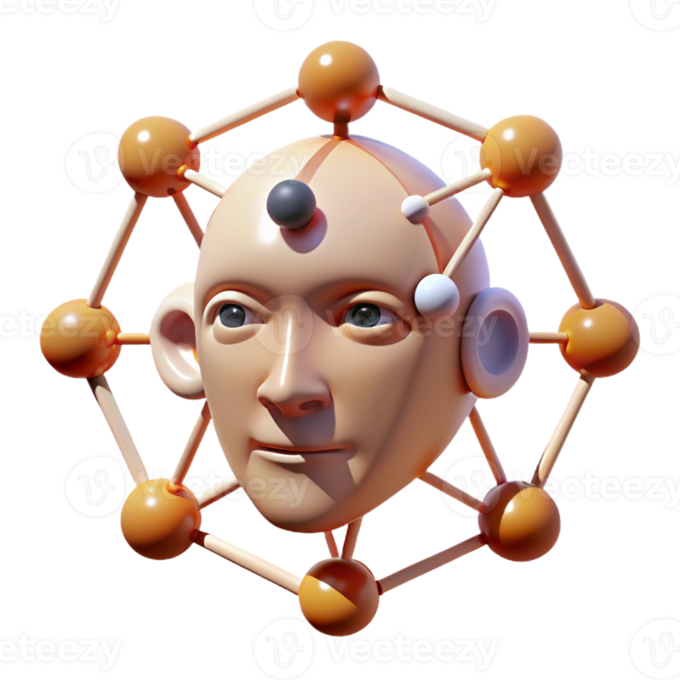 vibrant classic A network of interconnected nodes forming a human face, pulsating with data streams, abstract art style exclusive png