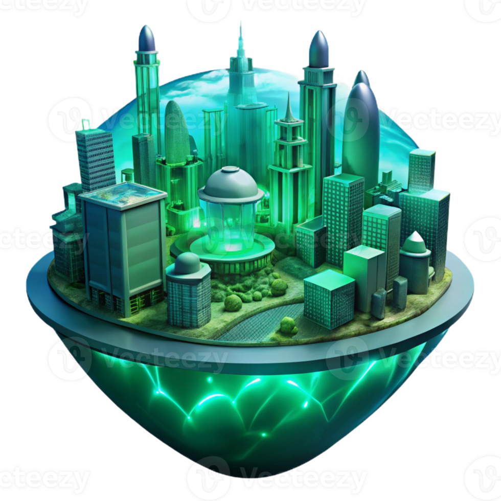 vibrant artistic A futuristic city submerged underwater, eerie green light, dystopian style premium png