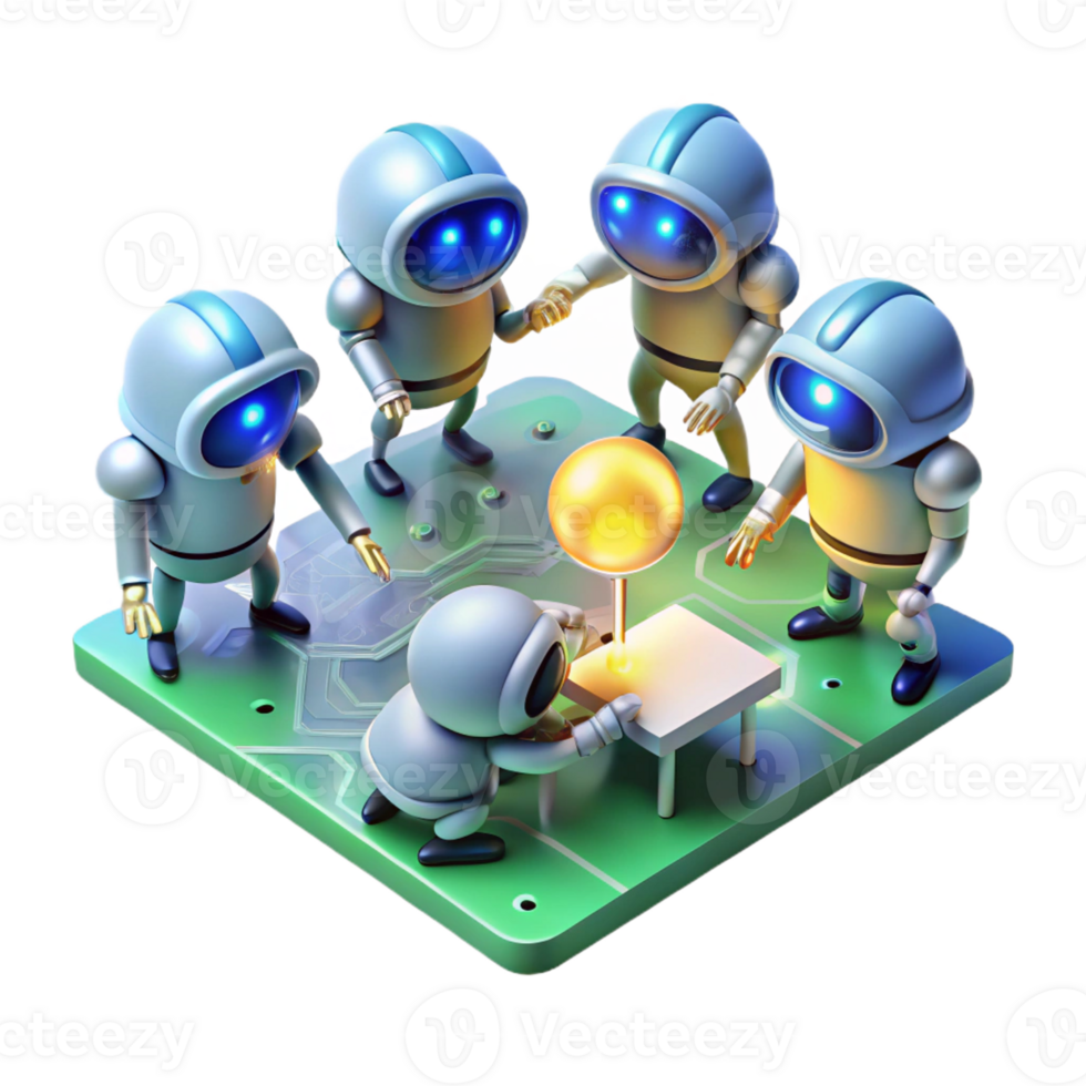 impressive minimalist A group of nanobots repairing a damaged circuit board, bright white light, microscopic photography style genuine png