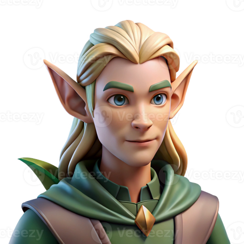 vibrant traditional Portrait of a noble elf archer with pointed ears, long hair, and a focused gaze, lit by dappled sunlight in a forest detailed png