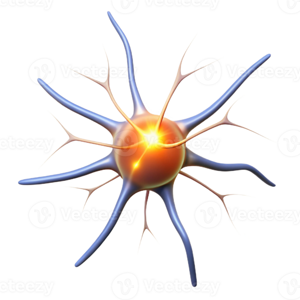 magnificent creative A single, isolated neuron firing electrical impulses, bright white light, scientific illustration style detailed png