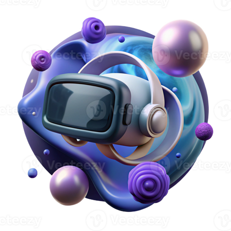 dramatic contemporary A virtual reality headset floating in space, surrounded by swirling nebulae, cosmic horror style high resolution png