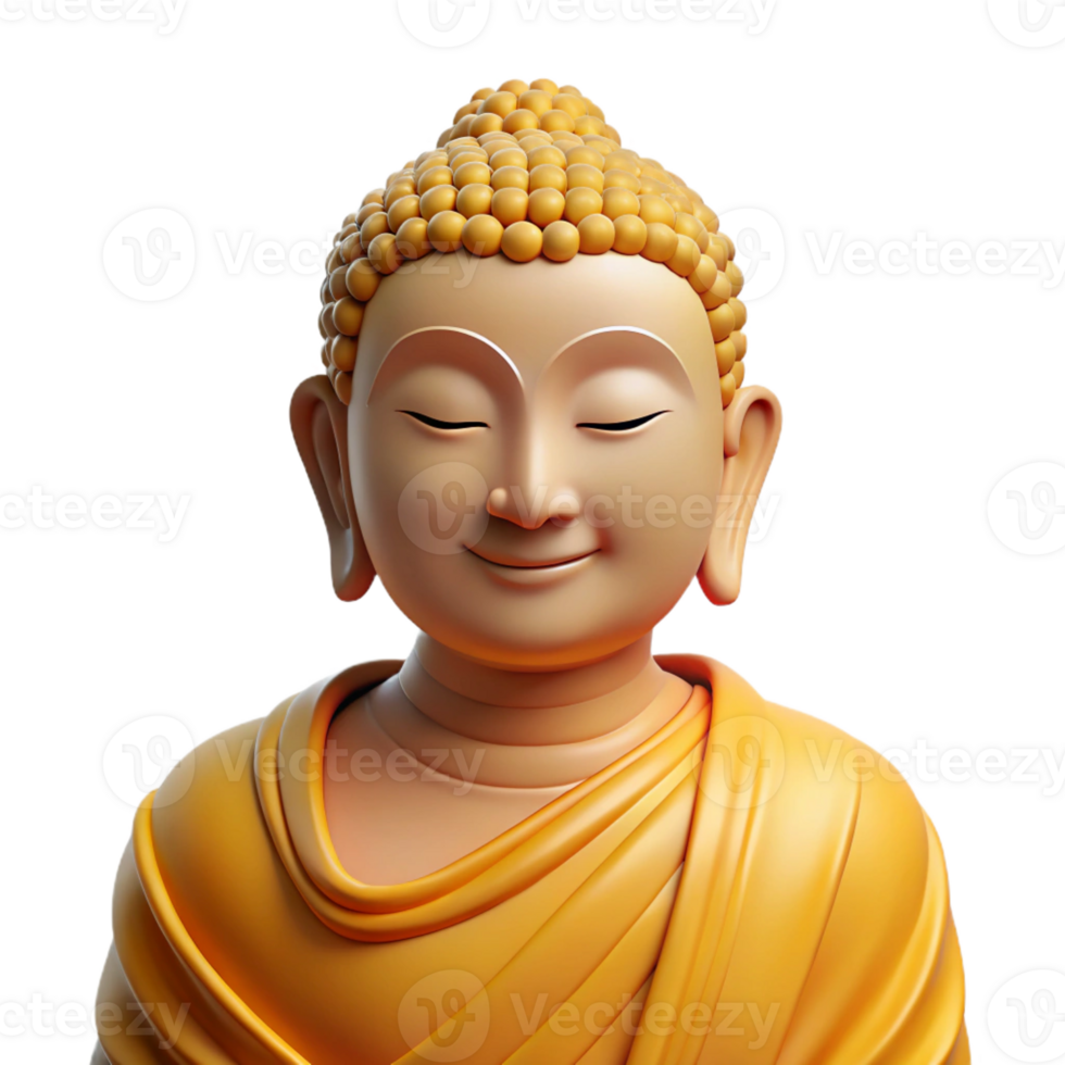 dramatic abstract Portrait of a serene Buddha with a peaceful expression, flowing robes, and a gentle smile, lit by golden light professional png