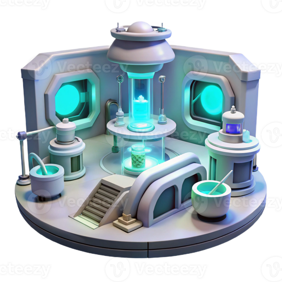 magnificent artistic A futuristic laboratory filled with glowing equipment, sterile white light, science fiction style professional png