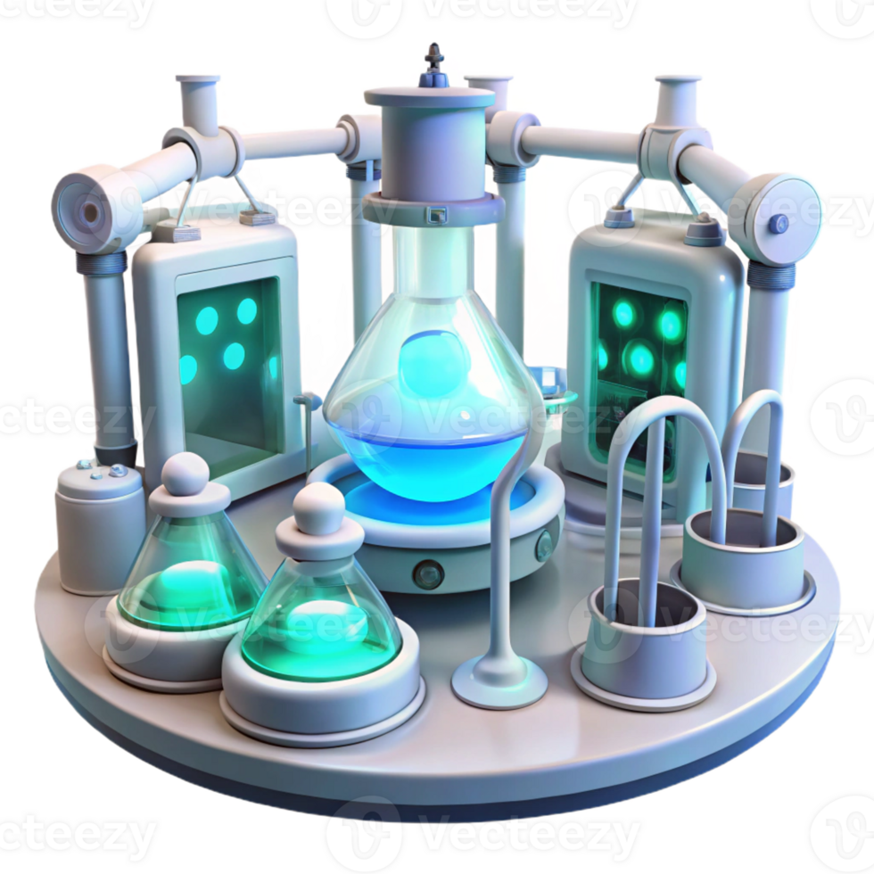 vibrant modern A futuristic laboratory filled with glowing equipment, sterile white light, science fiction style premium png