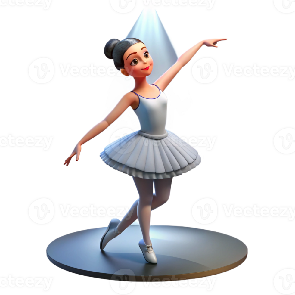 serene artistic Portrait of a graceful ballerina with a flowing tutu, pointed toes, and a serene expression, lit by a single spotlight high resolution png