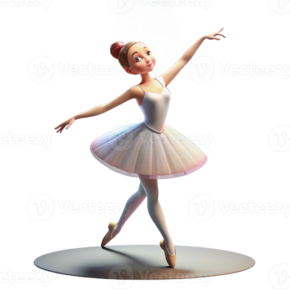 magnificent contemporary Portrait of a graceful ballerina with a flowing tutu, pointed toes, and a serene expression, lit by a single spotlight high resolution png