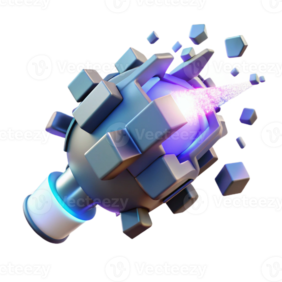 extraordinary creative A futuristic weapon disintegrating into pixels, bright white light, glitch art style high quality png