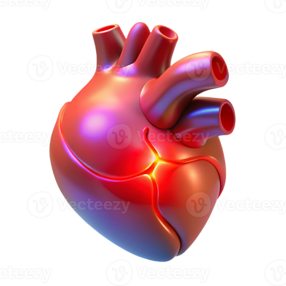 serene abstract A holographic projection of a human heart beating, soft red light, medical illustration style high quality png