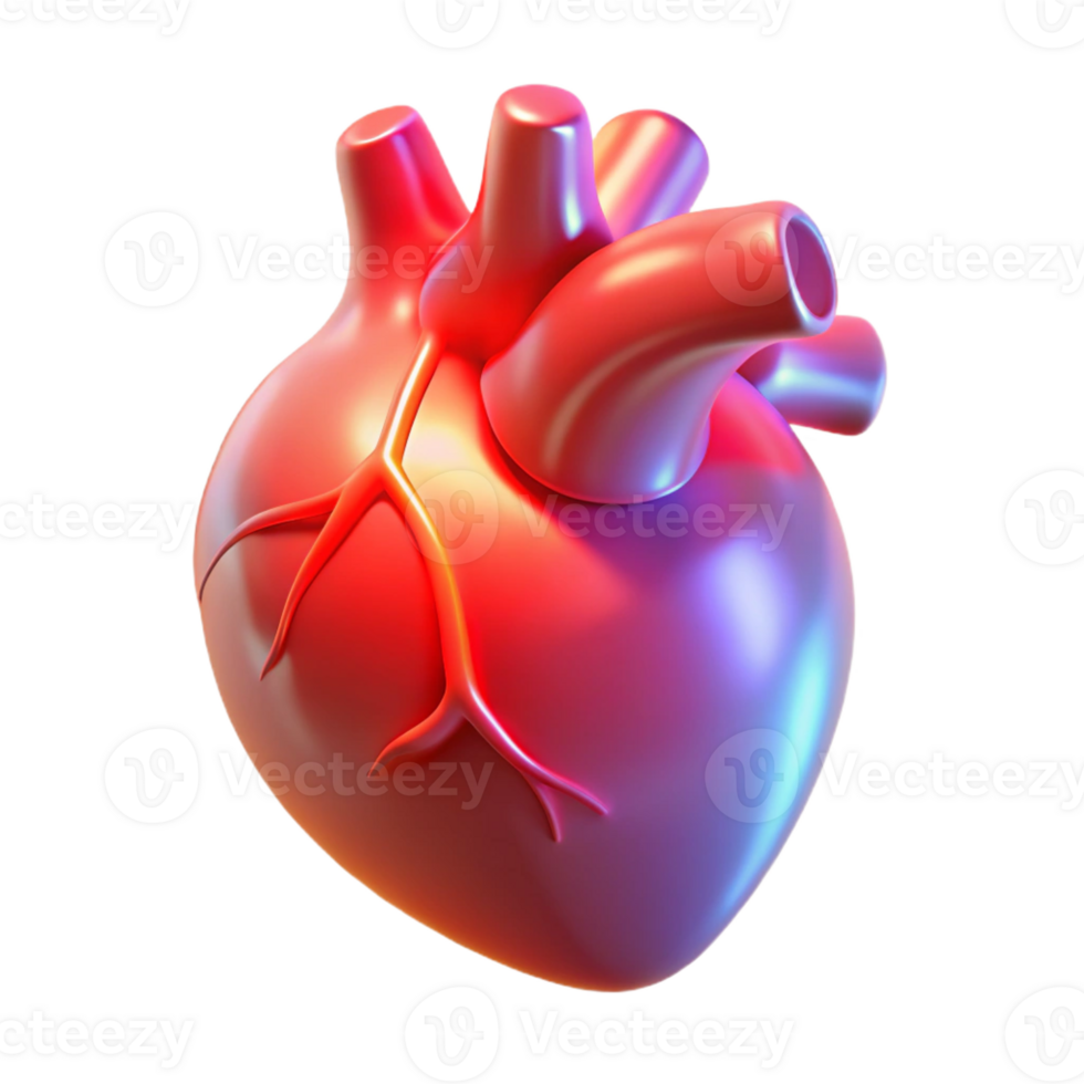serene artistic A holographic projection of a human heart beating, soft red light, medical illustration style authentic png