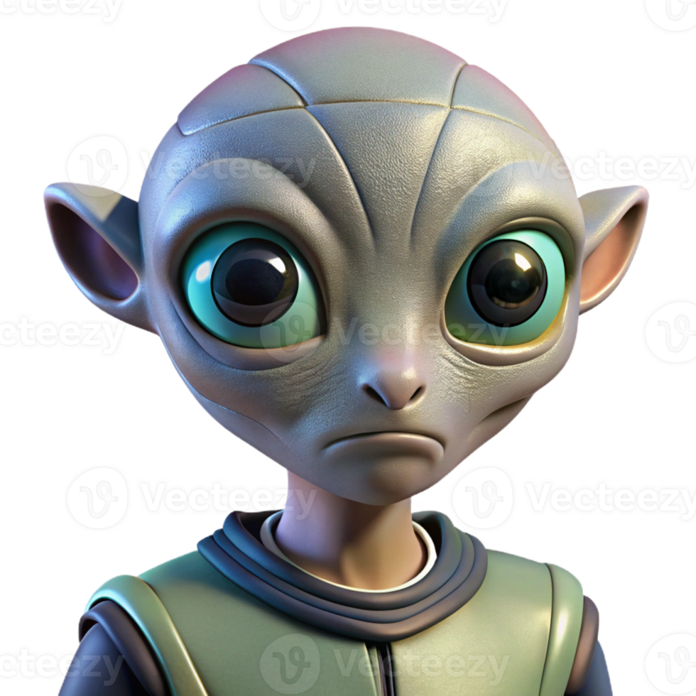 stunning abstract Portrait of a curious alien with large eyes, unusual skin textures, and an inquisitive expression, lit by the glow of a spaceship exclusive png