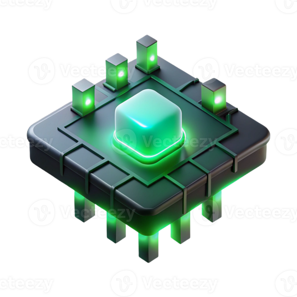 beautiful minimalist A single, glowing circuit board floating in a dark void, eerie green light, abstract art style authentic png