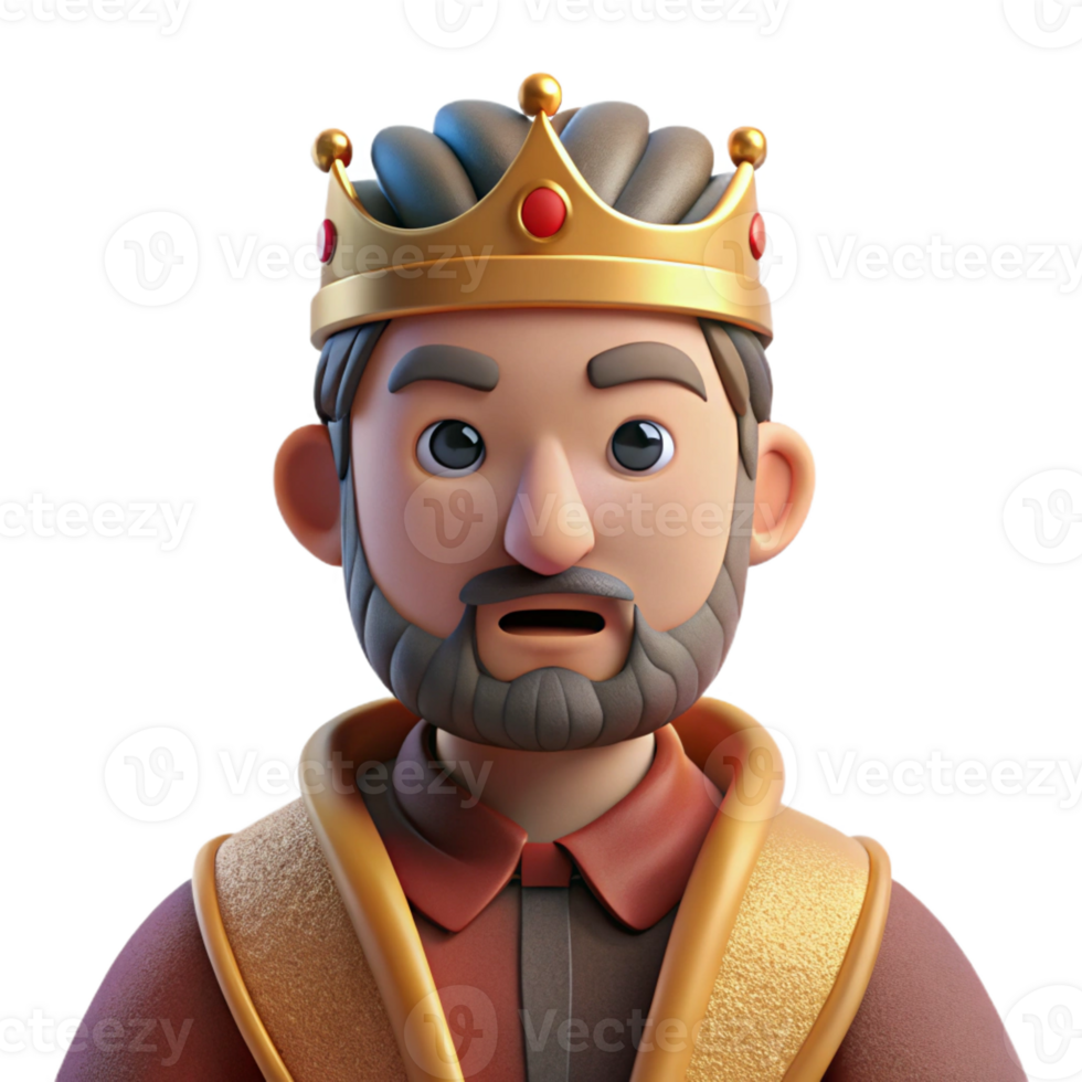 impressive rustic Portrait of a regal king with a crown, a velvet robe, and a stern expression, lit by candlelight in a castle high quality png