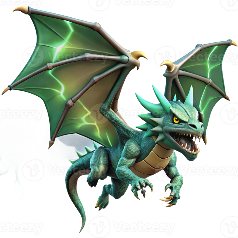 stunning artistic A fierce dragon with emerald scales soaring through a storm-ridden sky, illuminated by flashes of lightning. Greg Rutkowski style genuine png