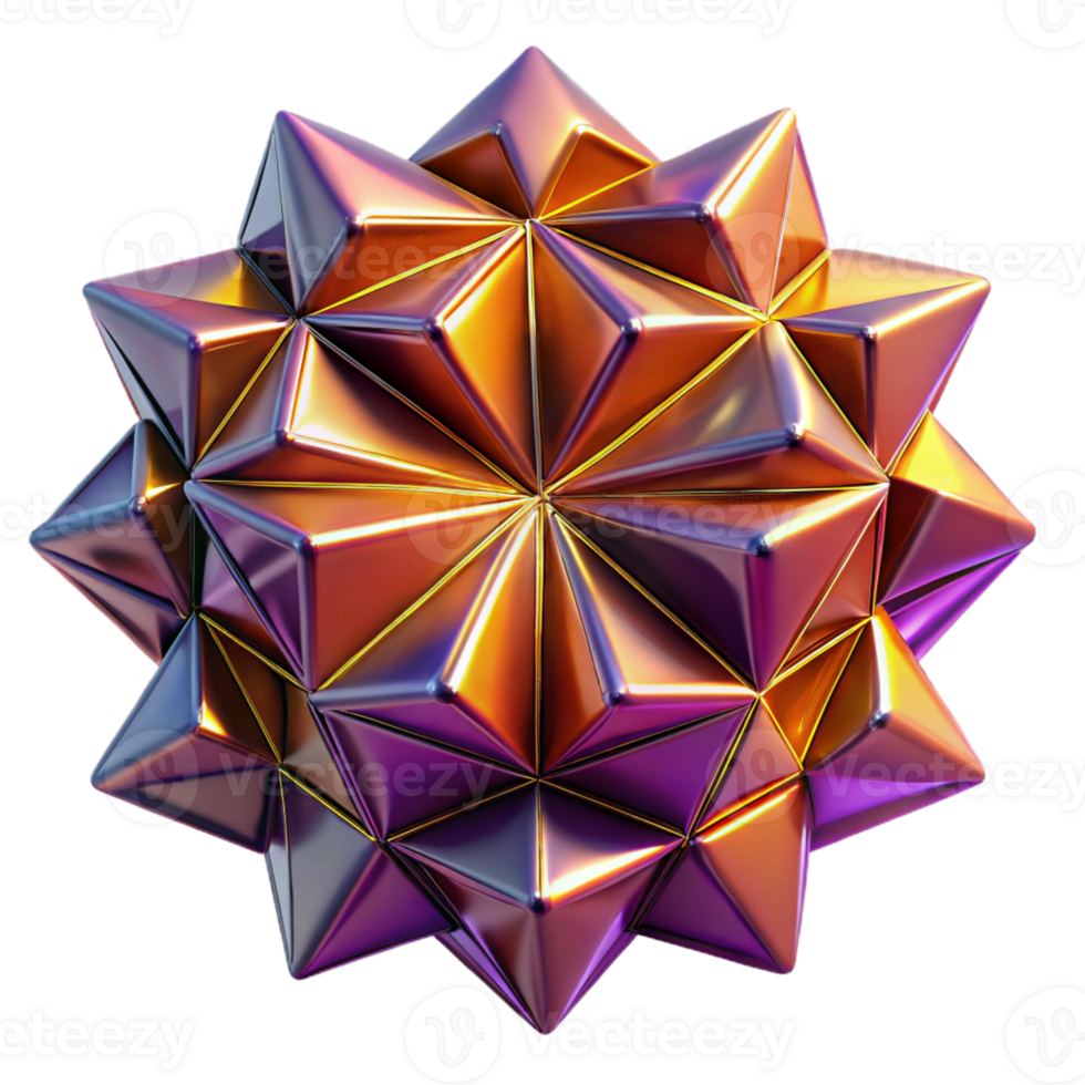 serene creative A kaleidoscope of tessellated triangles in deep purples and oranges, with a metallic sheen, lit by a single, focused spotlight original png