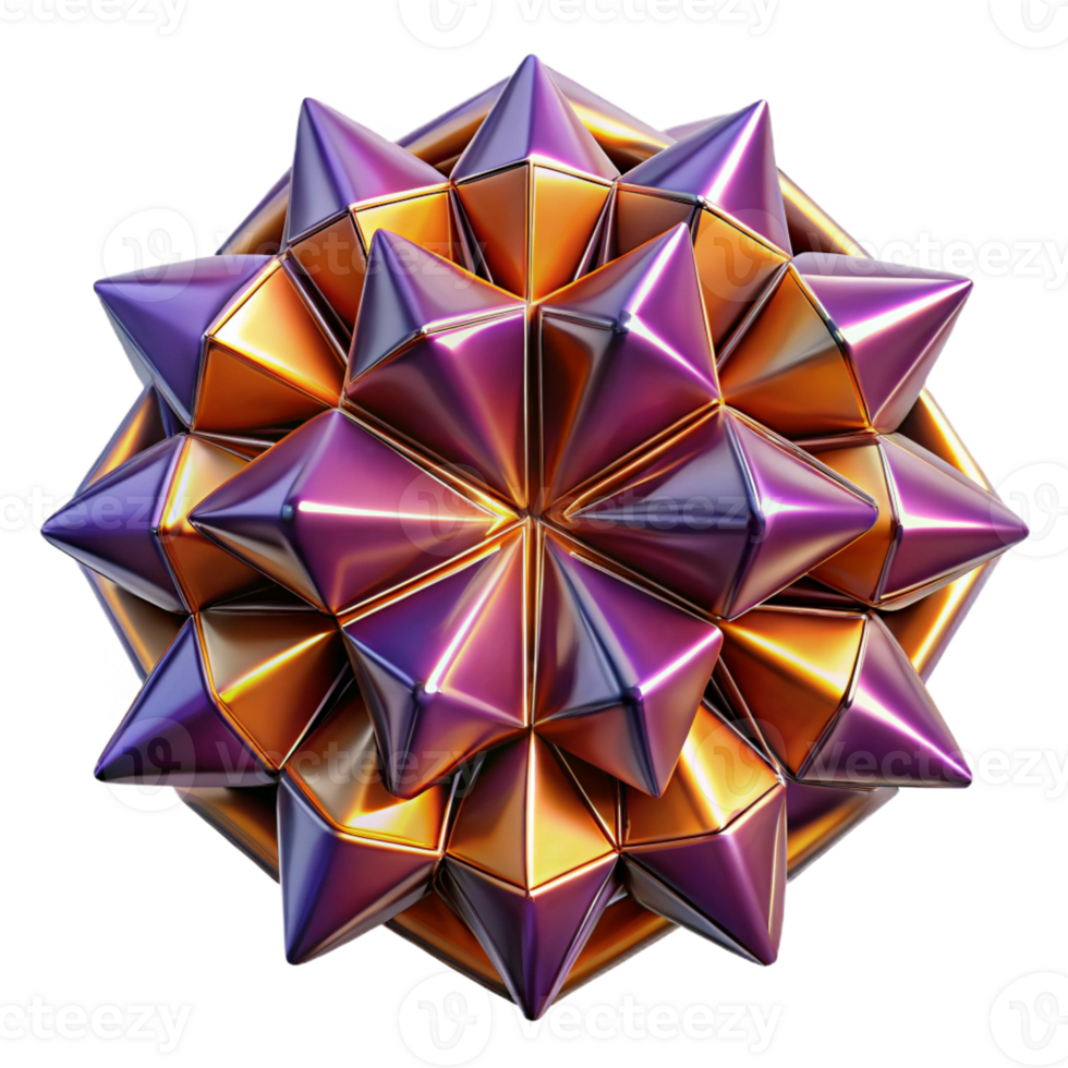 beautiful creative A kaleidoscope of tessellated triangles in deep purples and oranges, with a metallic sheen, lit by a single, focused spotlight 4K png