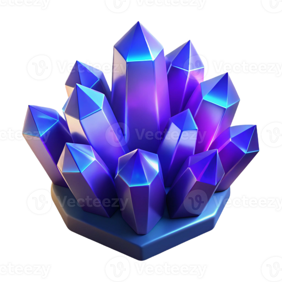 dramatic traditional A cluster of crystalline structures, in shades of deep blue and violet, refracting light like prisms, under a cool, ethereal glow professional png
