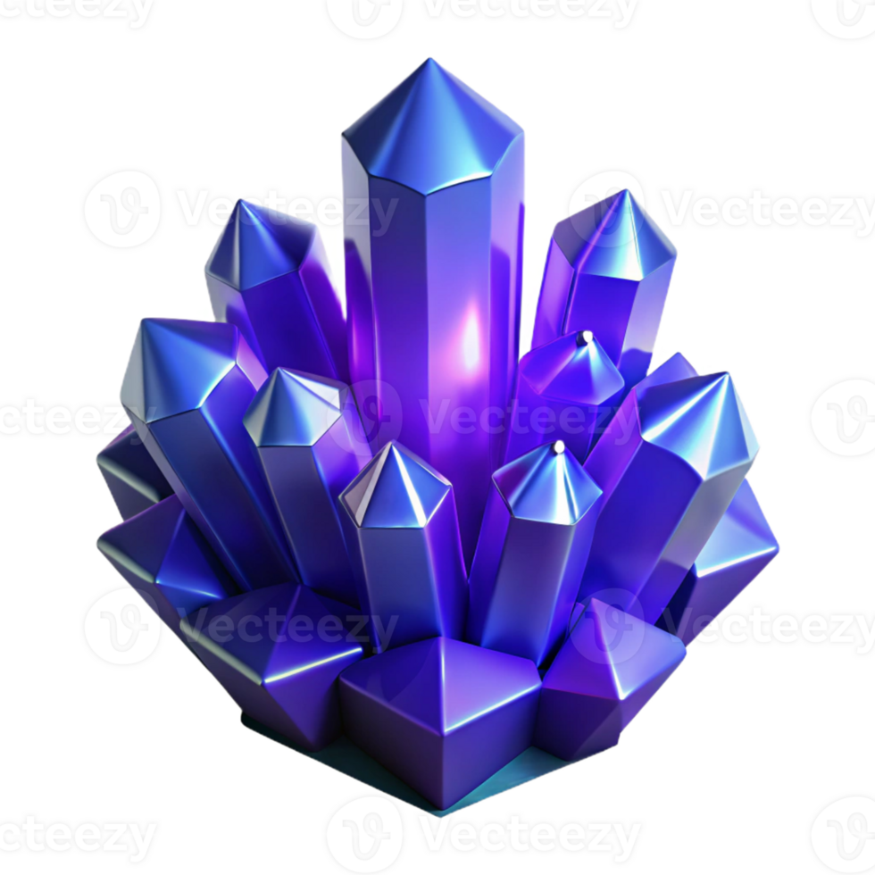 impressive modern A cluster of crystalline structures, in shades of deep blue and violet, refracting light like prisms, under a cool, ethereal glow professional png