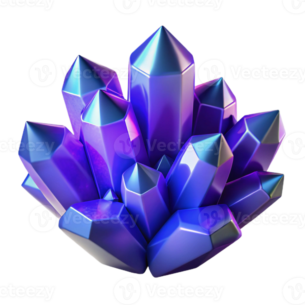 impressive minimalist A cluster of crystalline structures, in shades of deep blue and violet, refracting light like prisms, under a cool, ethereal glow original png