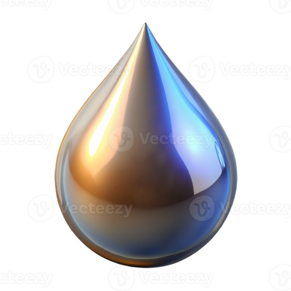 wonderful modern A single, luminous drop of liquid mercury, reflecting distorted images of its surroundings, under a dim, mysterious lighting professional png