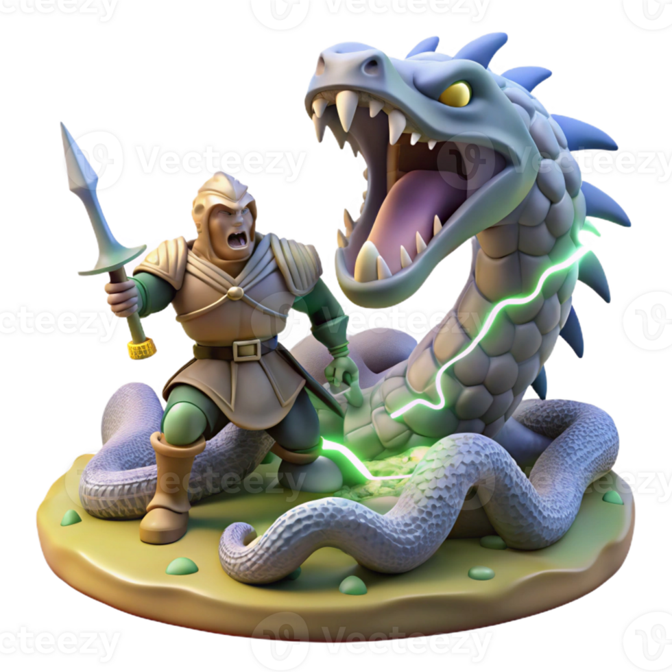 beautiful traditional A courageous knight battling a monstrous hydra in a swamp, illuminated by flashes of lightning. Baroque style high quality png