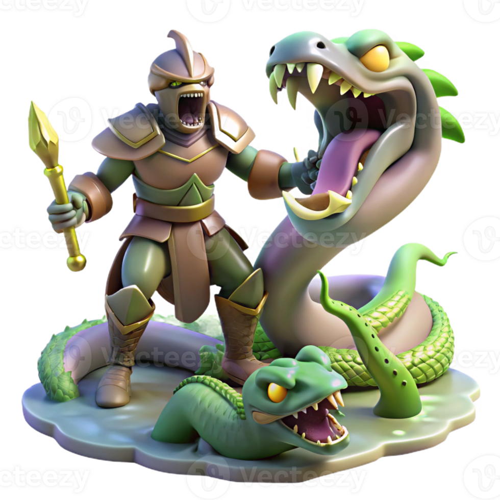 impressive traditional A courageous knight battling a monstrous hydra in a swamp, illuminated by flashes of lightning. Baroque style authentic png