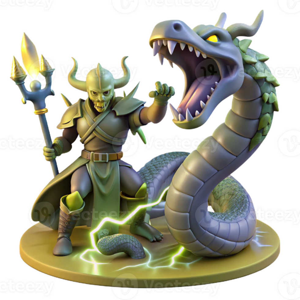 stunning abstract A courageous knight battling a monstrous hydra in a swamp, illuminated by flashes of lightning. Baroque style genuine png