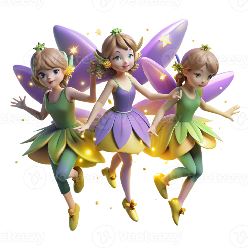 magnificent contemporary A group of fairies dancing in a moonlit glade, surrounded by glowing flowers. Anime style high resolution png