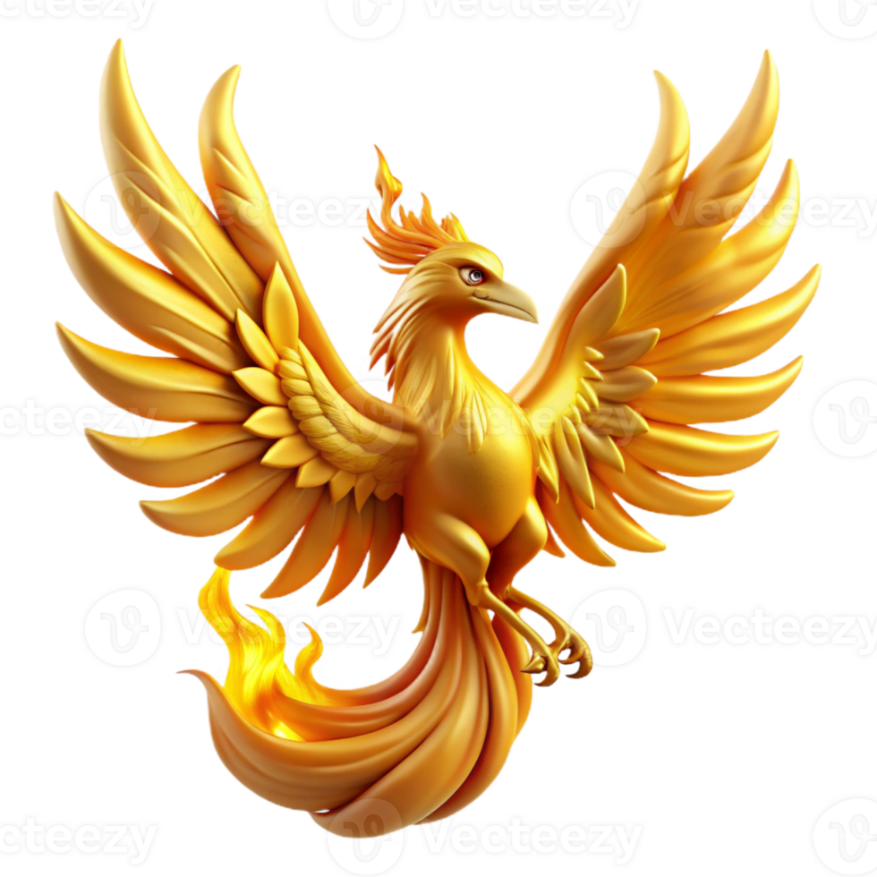 elegant minimalist A majestic phoenix rising from the ashes, bathed in golden light. Art Nouveau style professional png