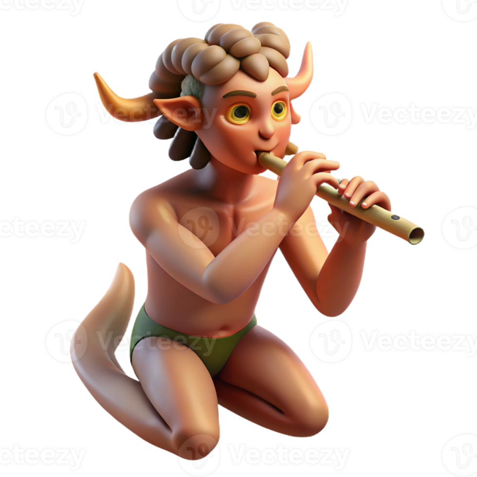 vibrant modern A playful satyr playing a flute in a forest glade, dappled with sunlight. Renaissance style premium png
