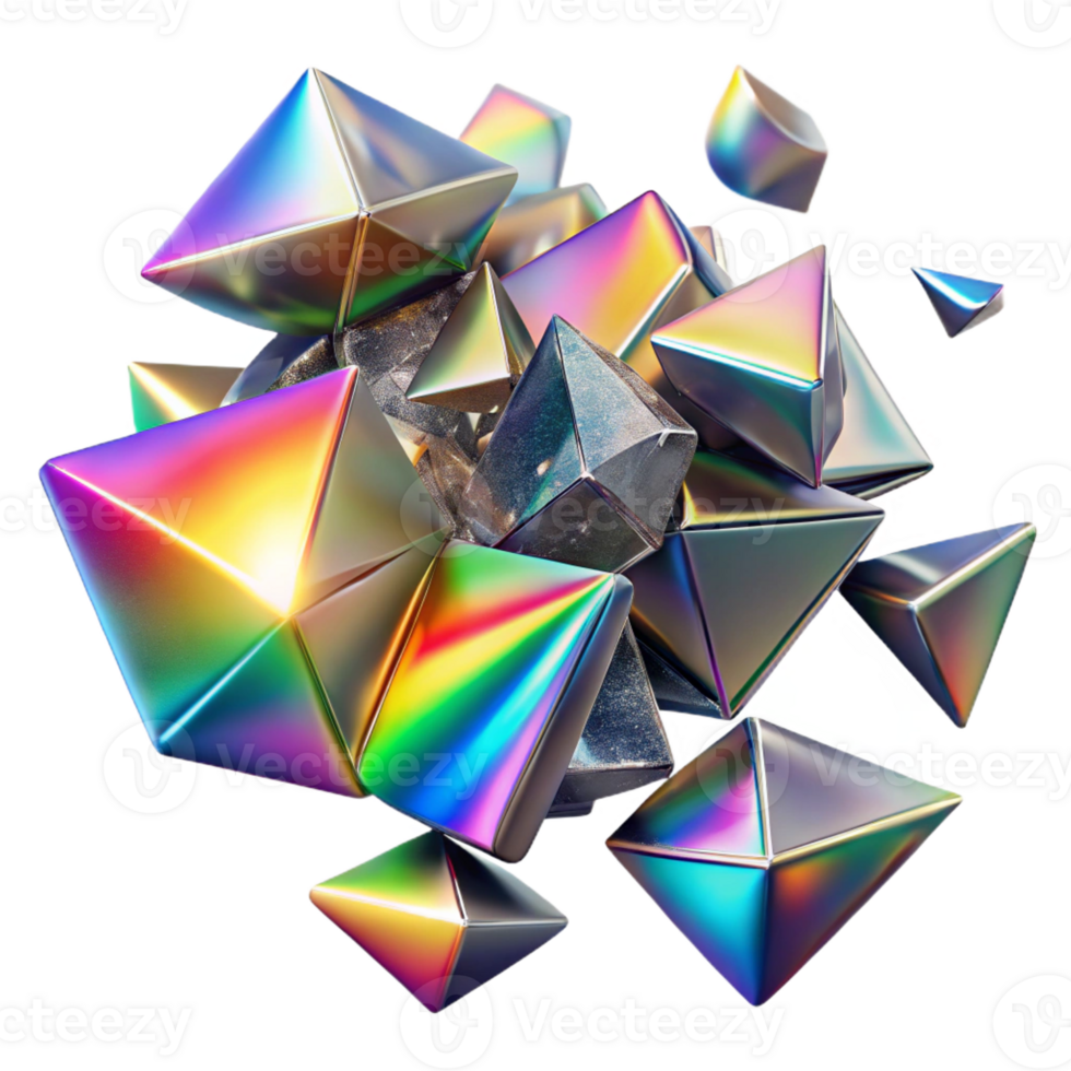 wonderful creative A dynamic composition of fractured glass shards, reflecting rainbow hues, under a bright, dramatic lighting 4K png