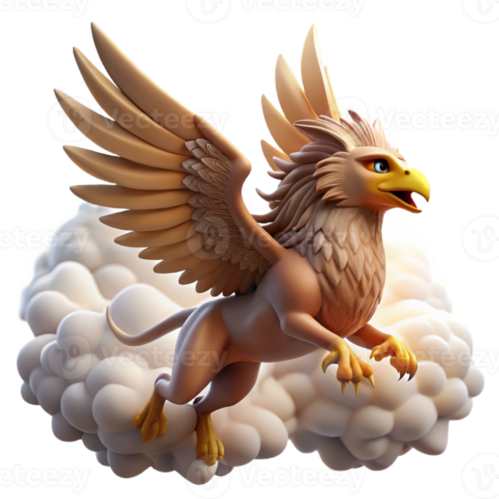 wonderful abstract A majestic griffin soaring through the clouds, bathed in sunlight. Photorealistic style original png