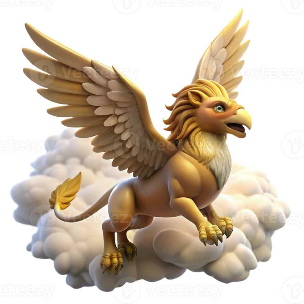 dramatic minimalist A majestic griffin soaring through the clouds, bathed in sunlight. Photorealistic style authentic png
