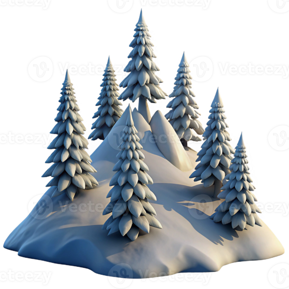dramatic abstract Frost-covered pine trees on a snowy mountain peak, crisp morning light, hyperrealistic style premium png