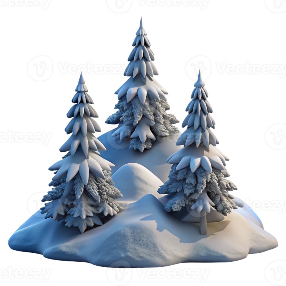 wonderful classic Frost-covered pine trees on a snowy mountain peak, crisp morning light, hyperrealistic style high resolution png